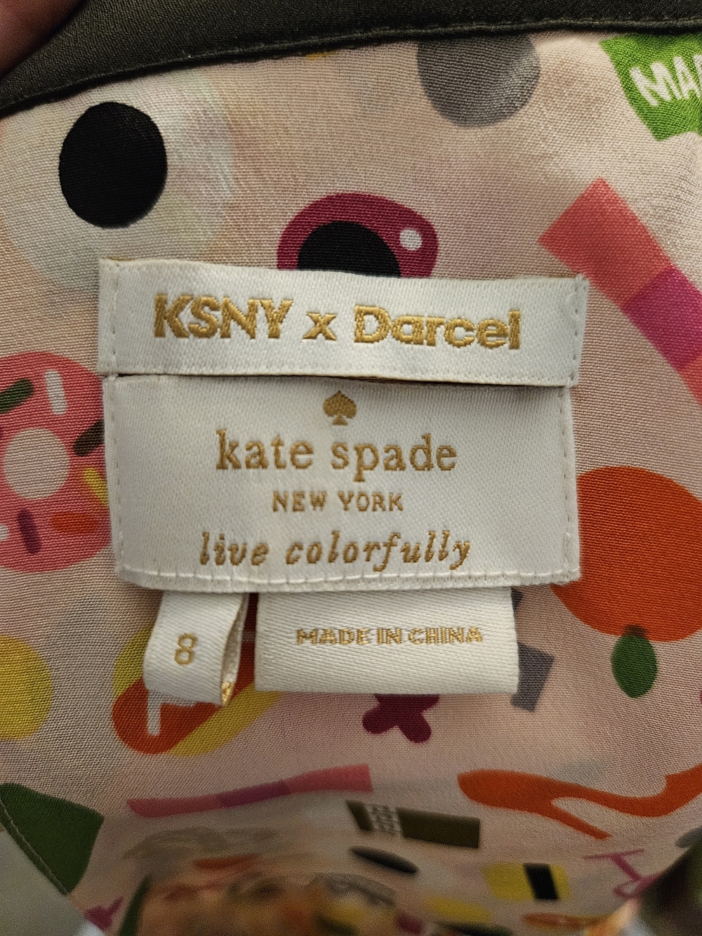Kate Spade NY Pink Multicolor Graphic Long-Sleeve Silk Blouse with Collar Size 8 - Picture 15 of 15